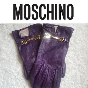 Moschino Leather and Silk Peace Love Charm Gloves